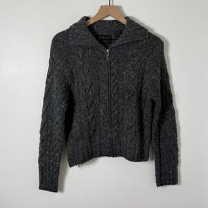 Express Zip Up Sweater Womens Medium Cable Knit Handknit Chunky Merino Wool Y2K